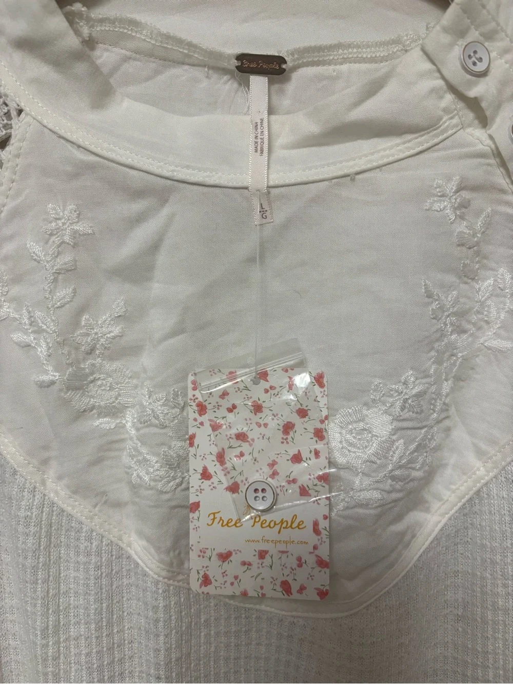 Free People Sweetest Thing Thermal Top Ivory White Size Large NWT New